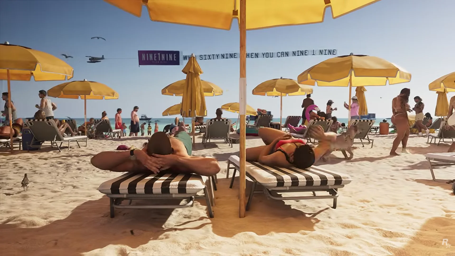 A dense crowd on a GTA VI beach